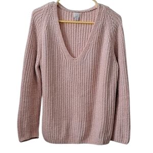 a . new . day  Women's Soft Pullover Knitted Sweater Beige/Pink V-Neck  S…